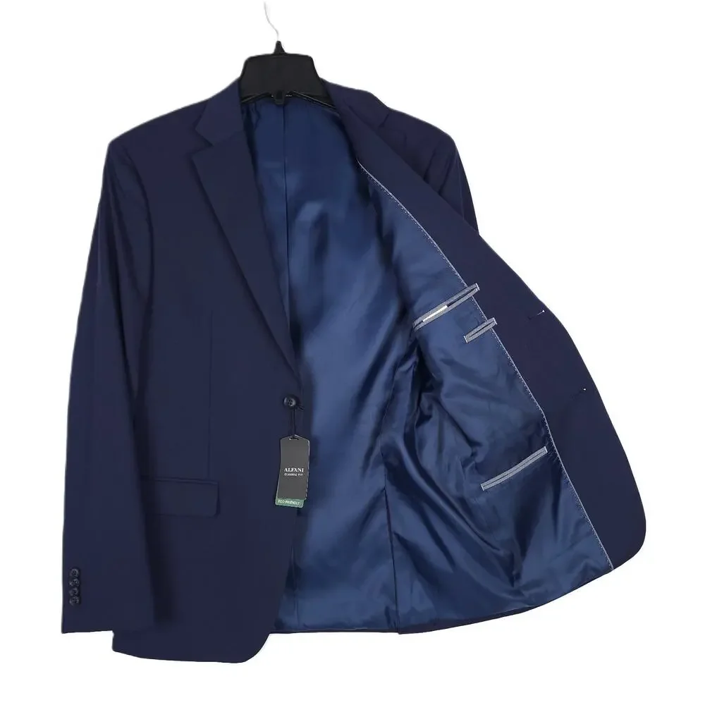 Alfani Mens Classic Fit Suit Jacket Blazer 36R Navy Blue Solid Stretch NWT - Picture 2 of 7